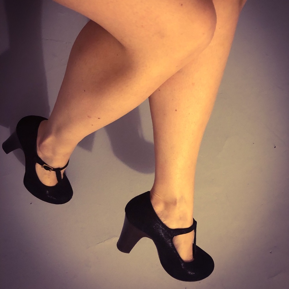 Chie Mihara Black Shimmering Platform Mary-Janes